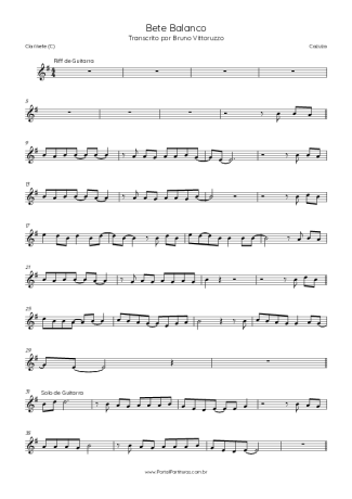 Cazuza Bete Balanco score for Clarinet (C)