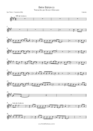 Cazuza Bete Balanco score for Tenor Saxophone Soprano (Bb)