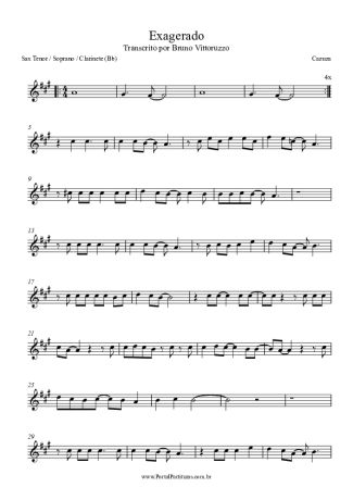 Cazuza Exagerado score for Tenor Saxophone Soprano (Bb)