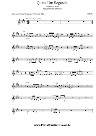 Cazuza Quase Um Segundo score for Tenor Saxophone Soprano (Bb)