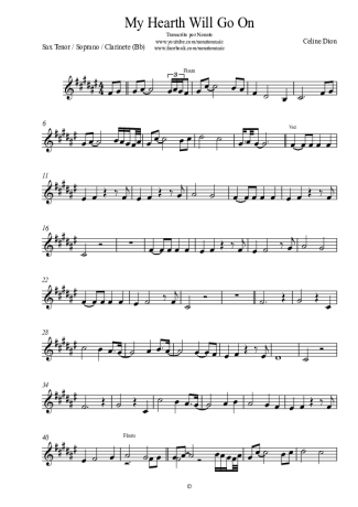 Céline Dion  score for Tenor Saxophone Soprano (Bb)