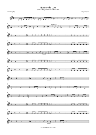 Celly Campello Banho De Lua score for Clarinet (Bb)
