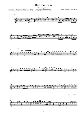 César Menotti e Fabiano Bão Tamém score for Tenor Saxophone Soprano (Bb)