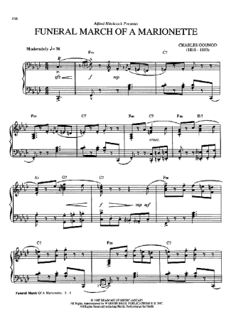 Charles Gounod Funeral March Of A Marionette score for Piano