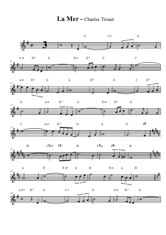 Charles Trenet La Mer score for Clarinet (Bb)