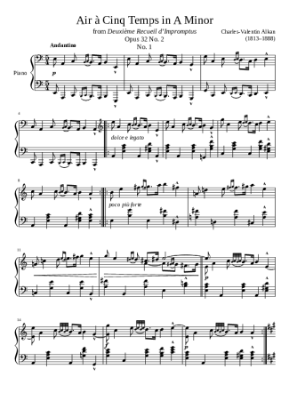 Charles Valentin Alkan Air A Cinq Temps Opus 32 No. 2 No. 1 In A Minor score for Piano
