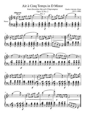 Charles Valentin Alkan Air À Cinq Temps Opus 32 No. 2 No. 2 In D Minor score for Piano