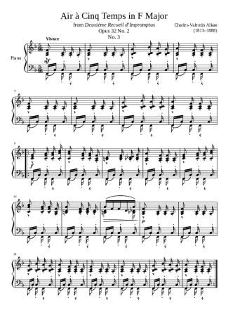 Charles Valentin Alkan Air À Cinq Temps Opus 32 No. 2 No. 3 In F Major score for Piano