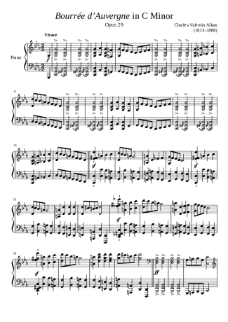 Charles Valentin Alkan Bourree DAuvergne Opus 29 In C Minor score for Piano