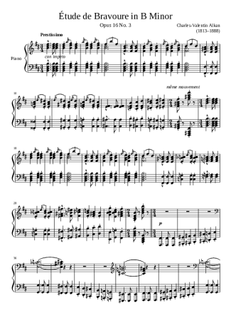 Charles Valentin Alkan Étude De Bravoure In B Minor score for Piano