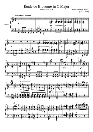 Charles Valentin Alkan Étude De Bravoure Opus 16 No. 1 In C Major score for Piano