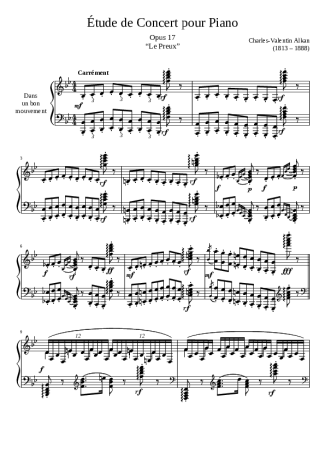 Charles Valentin Alkan Étude De Concert Pour Piano Le Preux Opus 17 score for Piano