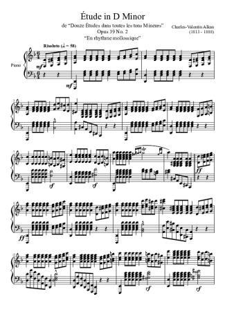 Charles Valentin Alkan Étude In Dm score for Piano