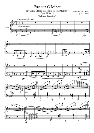 Charles Valentin Alkan Étudo In Gm score for Piano