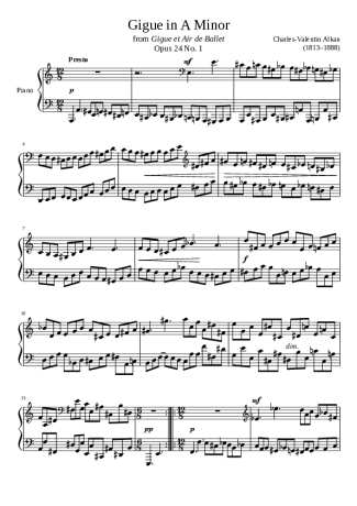 Charles Valentin Alkan Gigue Opus 24 No. 1 In A Minor score for Piano