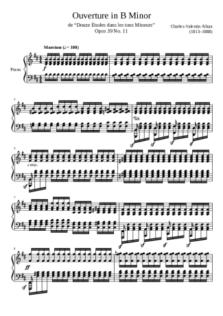 Charles Valentin Alkan Ouverture Opus 39 No. 11 In B Minor score for Piano