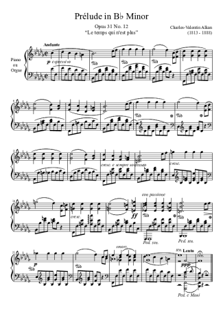 Charles Valentin Alkan Prelude Opus 31 No. 12 In B Minor score for Piano