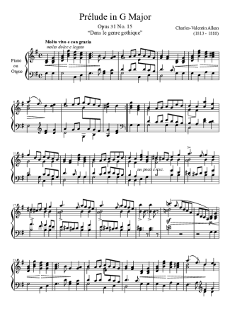 Charles Valentin Alkan Prelude Opus 31 No. 15 In G Major score for Piano