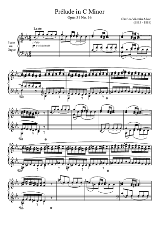 Charles Valentin Alkan Prelude Opus 31 No. 16 In C Minor score for Piano