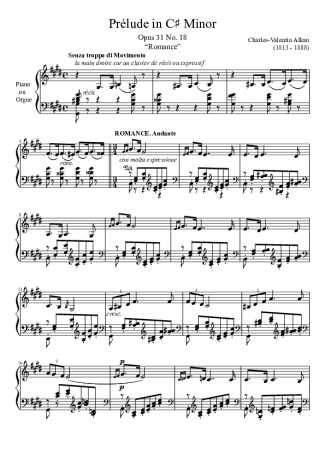 Charles Valentin Alkan Prelude Opus 31 No. 18 In C Minor score for Piano