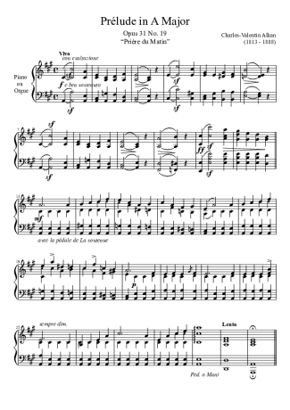 Charles Valentin Alkan Prelude Opus 31 No. 19 In A Major score for Piano