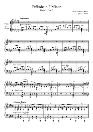 Charles Valentin Alkan Prelude Opus 31 No. 2 In F Minor score for Piano