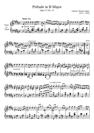 Charles Valentin Alkan Prelude Opus 31 No. 23 In B Major score for Piano