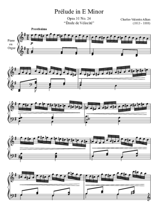 Charles Valentin Alkan Prelude Opus 31 No. 24 In E Minor score for Piano