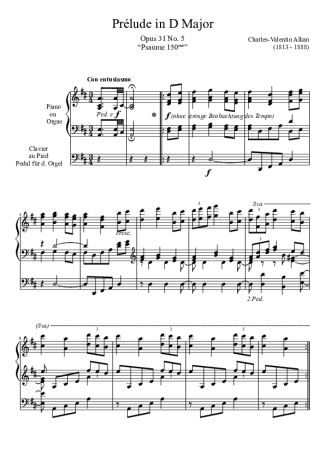 Charles Valentin Alkan Prelude Opus 31 No. 5 In D Major score for Piano