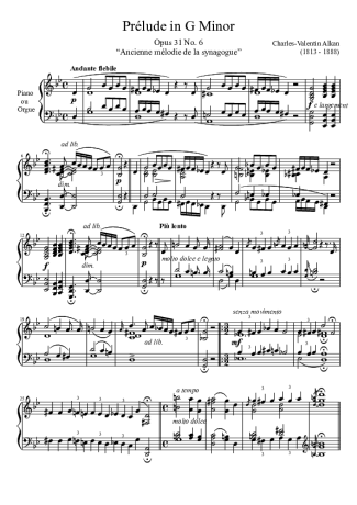 Charles Valentin Alkan Prelude Opus 31 No. 6 In G Minor score for Piano