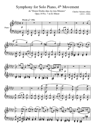 Charles Valentin Alkan Symphony For Solo Piano 4th Movement Opus 39 No. 4 In Eb Minor score for Piano