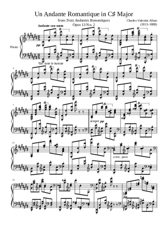Charles Valentin Alkan Un Andante Romantique Opus 13 No. 2 In C Major score for Piano