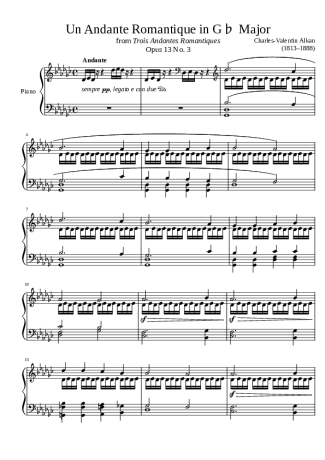 Charles Valentin Alkan Un Andante Romantique Opus 13 No. 3 In G Major score for Piano