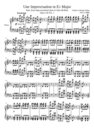 Charles Valentin Alkan Une Improvisation Opus 12b No. 1 In E Major score for Piano