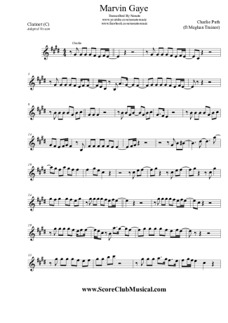 Charlie Puth Marvin Gaye (ft Meghan Trainor) score for Clarinet (C)
