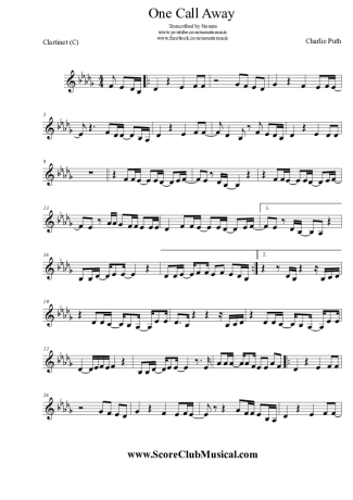 Charlie Puth One Call Away score for Clarinet (C)