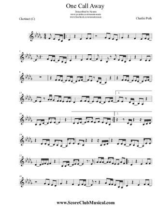 Charlie Puth  score for Clarinet (C)