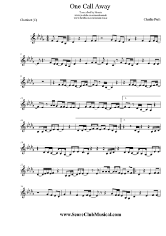 Charlie Puth  score for Clarinet (C)