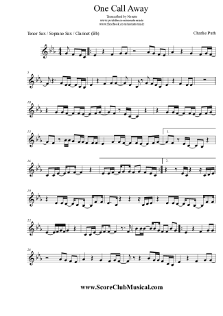 Charlie Puth One Call Away score for Tenor Saxophone Soprano (Bb)