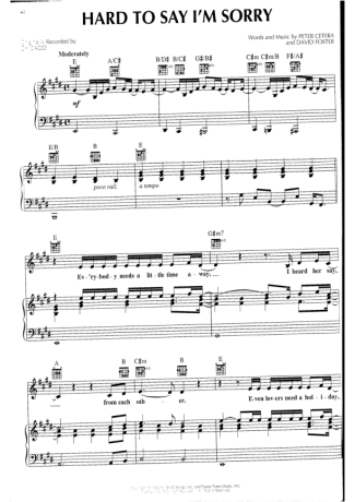 Chicago Hard To Say Im Sorry score for Piano