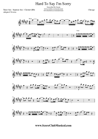 Chicago Hard To Say I´m Sorry score for Clarinet (Bb)