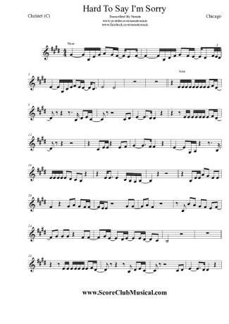 Chicago Hard To Say I´m Sorry score for Clarinet (C)