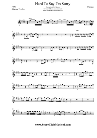 Chicago Hard To Say I´m Sorry score for Flute