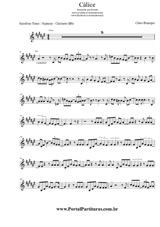 Chico Buarque Cálice score for Tenor Saxophone Soprano (Bb)