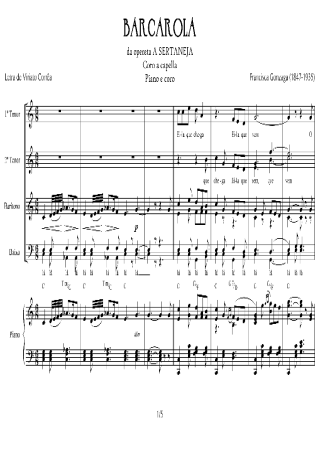 Chiquinha Gonzaga Barcarola da Opereta A Sertaneja score for Voice and Choir