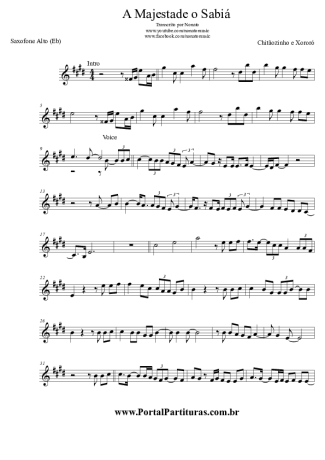 Chitãozinho e Xororó A Majestade o Sabiá score for Alto Saxophone