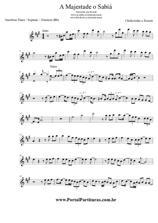 Chitãozinho e Xororó A Majestade o Sabiá score for Tenor Saxophone Soprano (Bb)