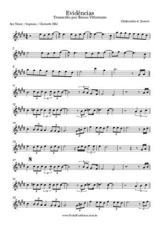 Chitãozinho e Xororó Evidências score for Tenor Saxophone Soprano (Bb)