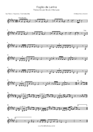 Chitãozinho e Xororó Fogão De Lenha score for Tenor Saxophone Soprano (Bb)