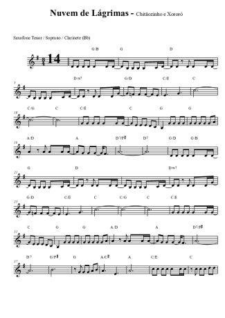 Chitãozinho e Xororó Nuvem de Lágrimas score for Tenor Saxophone Soprano (Bb)